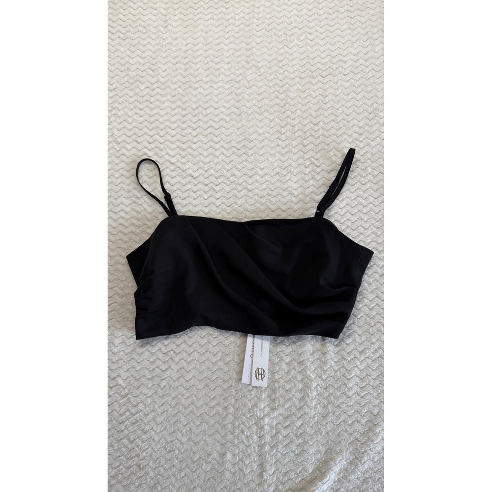 House of Harlow 1960 Black Draped Smocked Back Crop Top Size L NWT